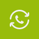 Ein weißes Telefonsymbol mit zwei gebogenen Pfeilen, die einen Kreis bilden, vor einem hellgrünen Hintergrund.
